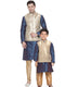 Vastramay Silk Blend Rose Gold and Blue Baap Beta Jacket Kurta Pyjama set
